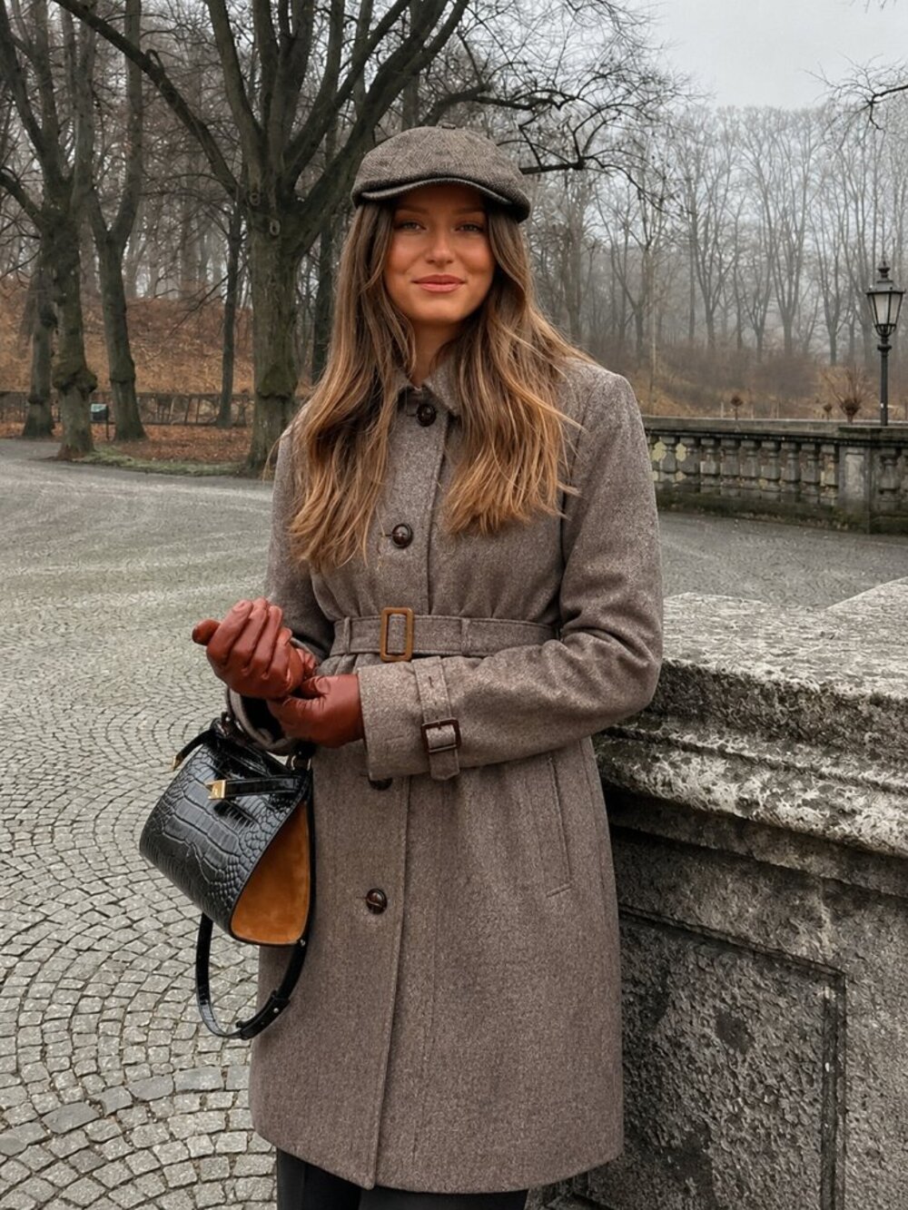 Vintage Wool Pea Coat Parka Oversized Belted Size L Beige Cream Trench (c1)